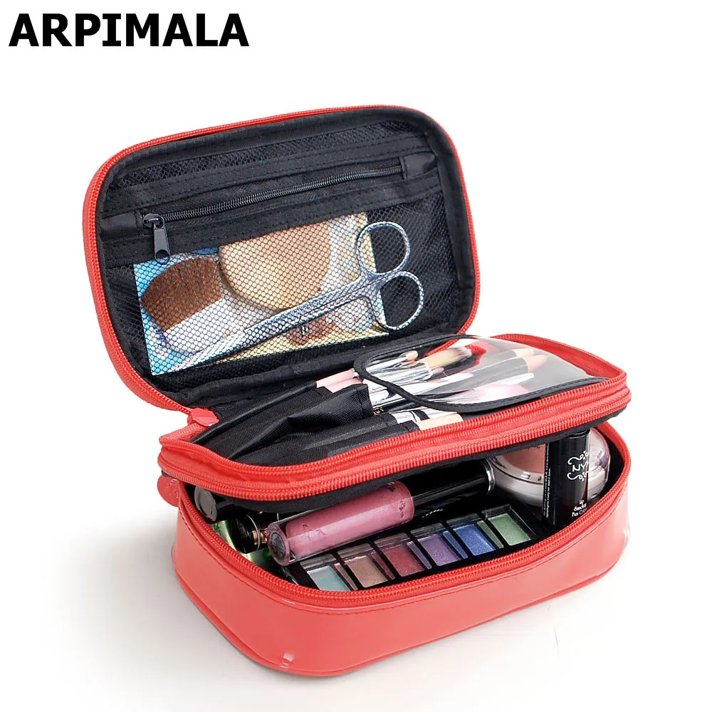 Korean Style Toiletry Bag Patent Leather Cosmetic Bags Waterproof Make