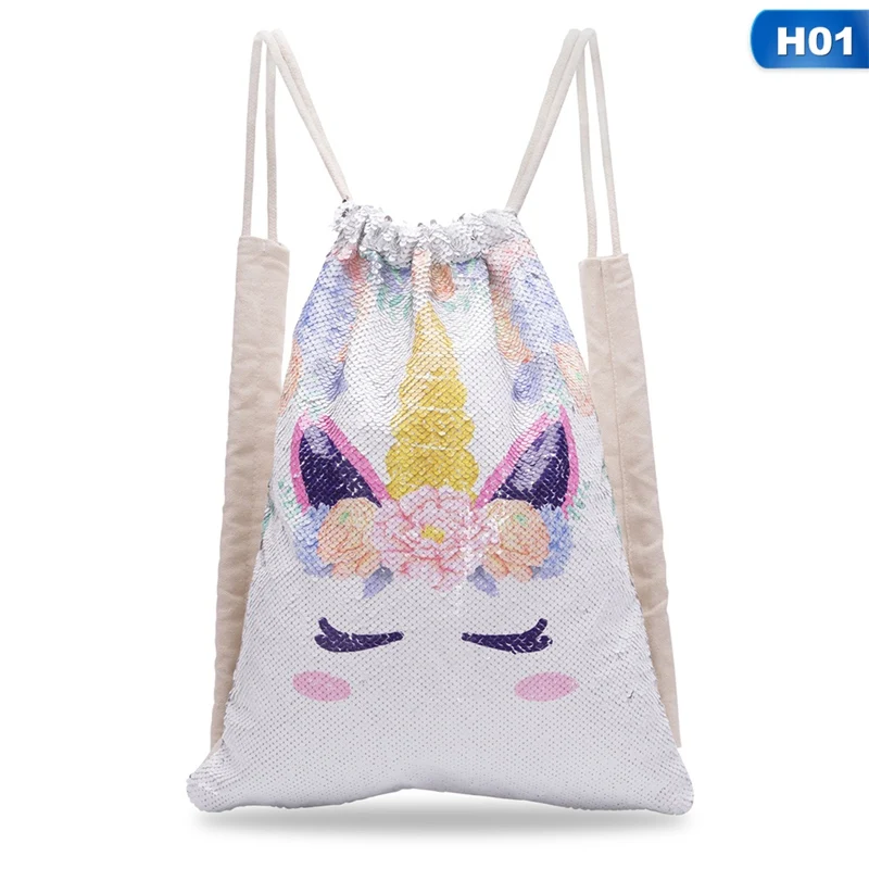

Unicorn Painting Drawstring Bag Sequins Mermaid Backpack Bag Magic Reversible Shoulder Bag Casual Party Supply Home Storage