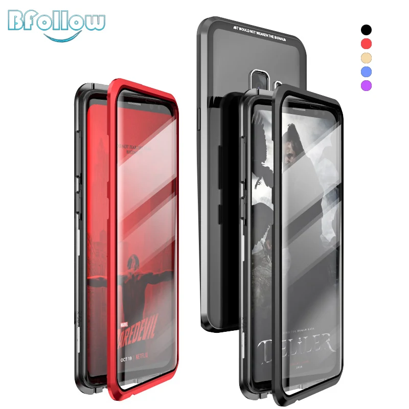 Tanie BFOLLOW przód i tył 5D zakrzywione szklane etui do Samsung Galaxy S9 Plus S9 uwaga 9 magnetyczne 360 Full Body aluminiowe metalowe etui