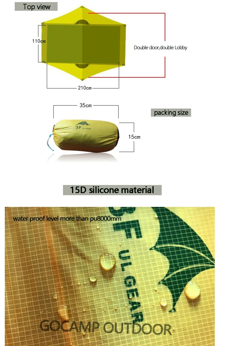 3F UL GEAR lanshan 1-2 человек Oudoor Сверхлегкий туристический тент Профессиональный 15D нейлоновый кремниевый тент