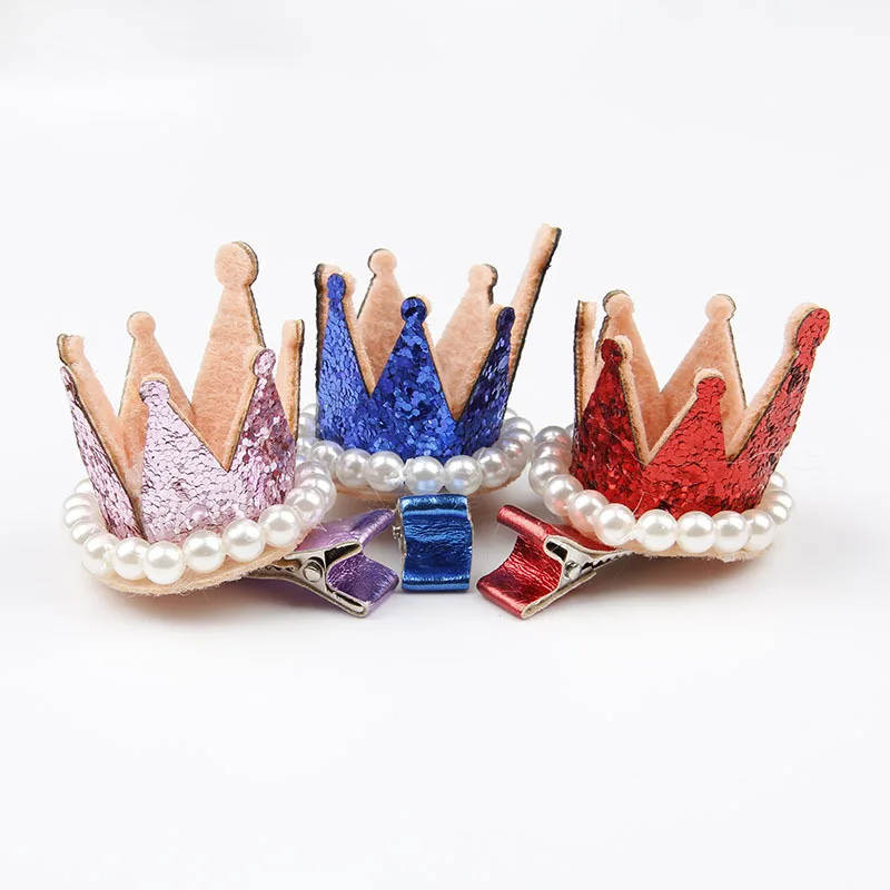 Милой принцессы заколка для волос в форме короны с жемчугом 3D заколки-короны для волос, для маленькой девочки аксессуары Головные уборы подарок на день рождения; обувь с блестящими стразами