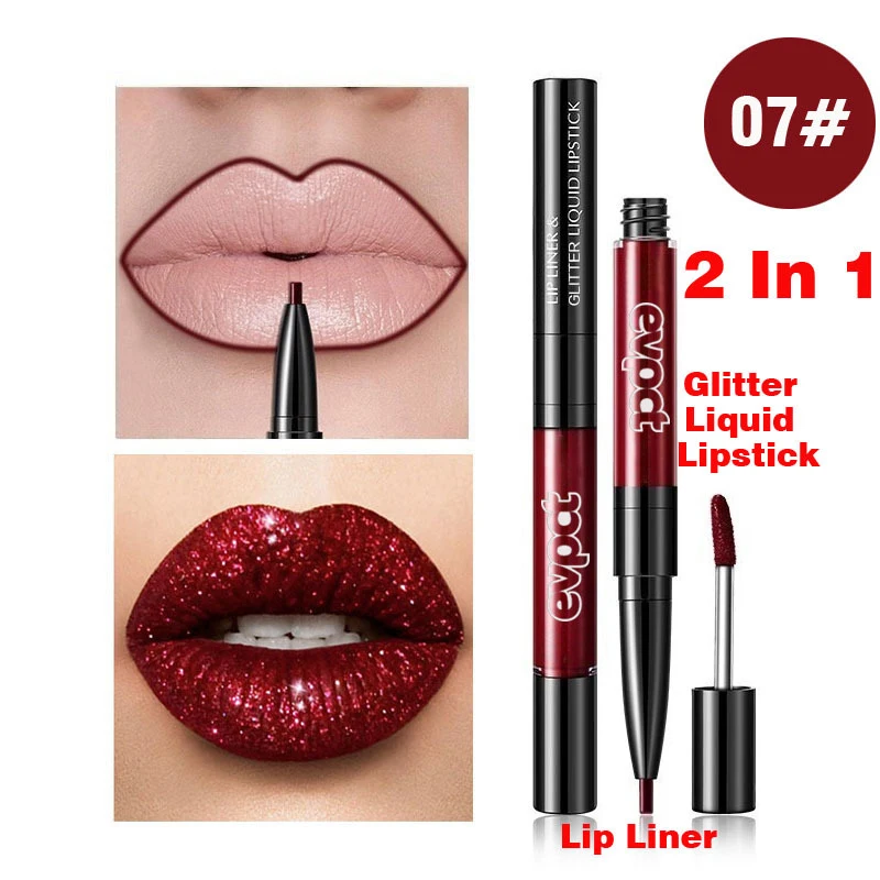 2 In 1 Dubbele Kop Matte Lipgloss Diamond Vloeibare Lipstick& Lip Liner Waterdicht Naakt Lipgloss Mate Lip stick Pen Make-Up