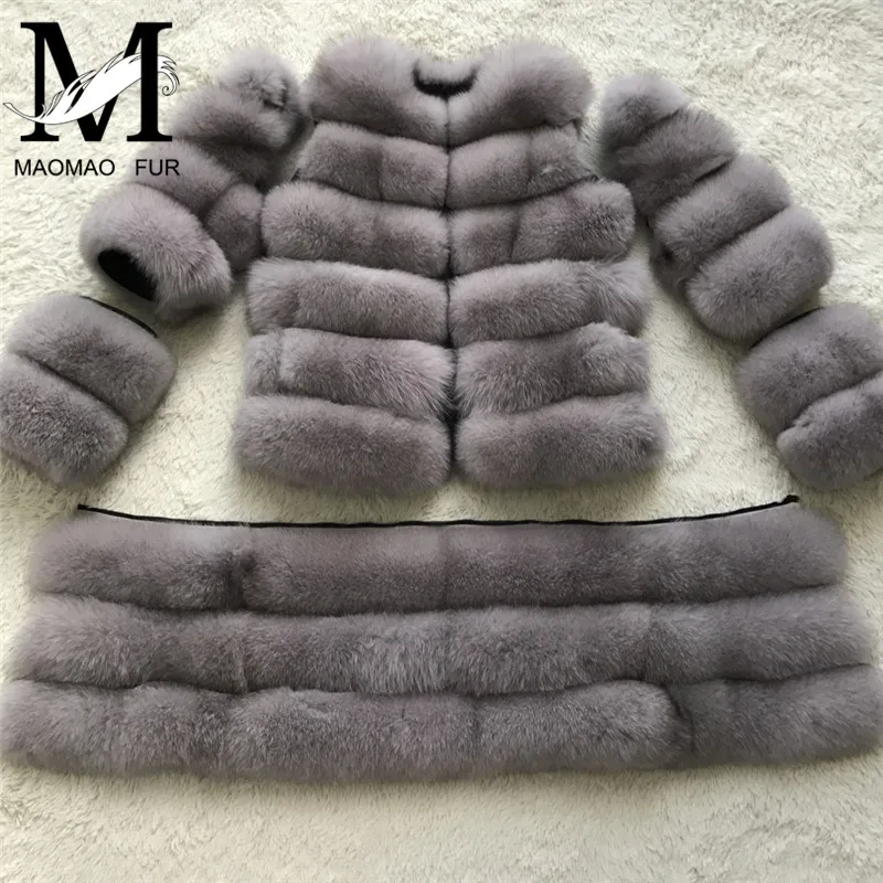

Women Removable Real Fur Jacket Luxury Lady Natural Fox Fur Long Jacket Winter Outwear