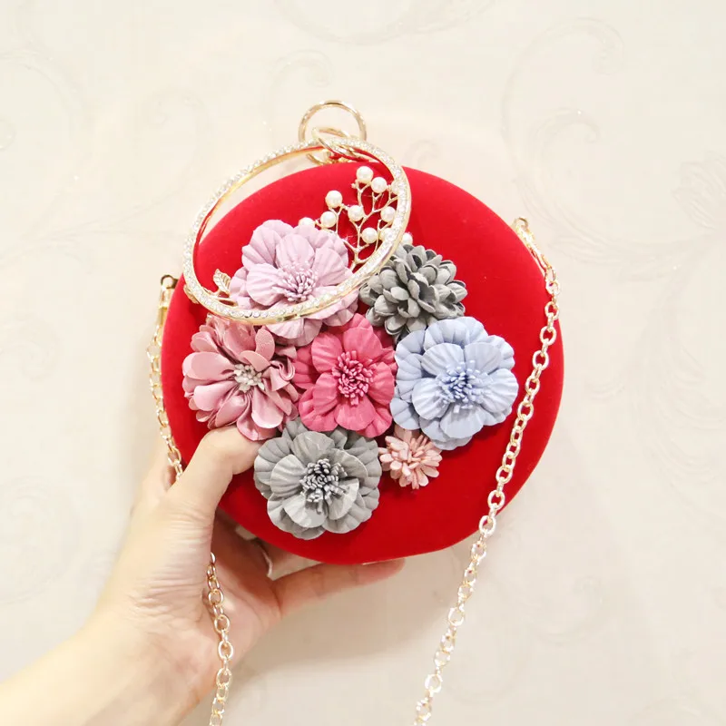 

Round Flowers Women Evening Bags Ladies Bead Chain Shoulder Handbags For Dinner Wallets Wedding Bag Clutch Female Party Clutches