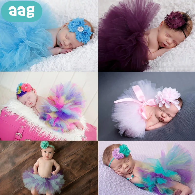 

AAG Children's Photography Girl Tutu Skirt Clothes Set Matching Headband Newborn Baby Photo Costume Outfits Fluffy Skirt Kids 10