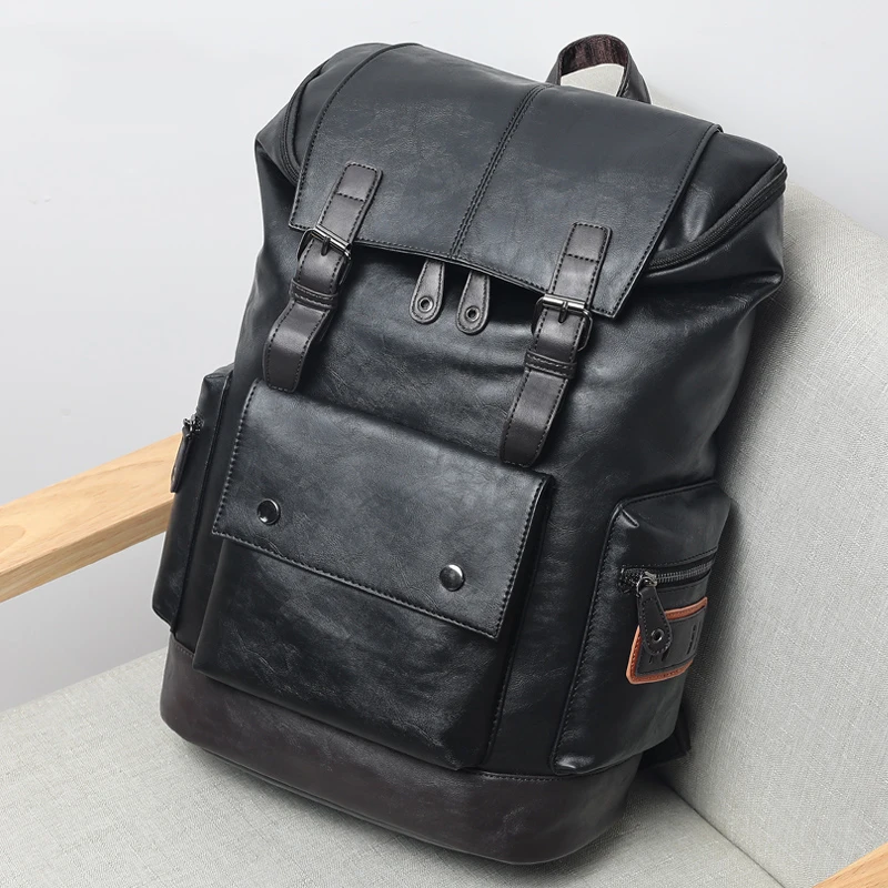 KatyPaul Brand Men's Leather High Quality Backpack Youth Travel Rucksack School Laptop Bags Male Business Shoulder Bag Mochila