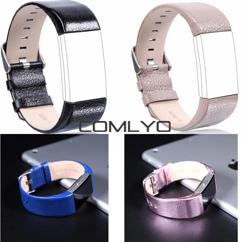 

Newest COMLYO Genuine Leather Band For Fitbit Charge 2 Strap Smart Bracelet Sports Leather Watchband For Fitbit Charge2 Bands
