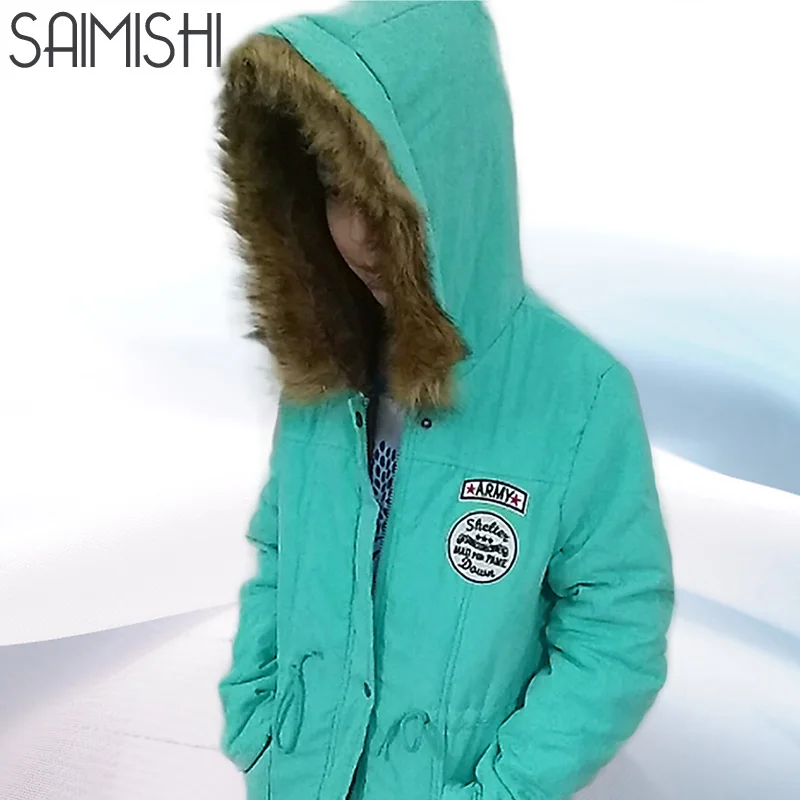 Saimishi, осенне-зимняя куртка, Женская парка, теплые куртки, пальто с меховым воротником, Длинные парки, худи для офиса, леди, хлопок, размера плюс