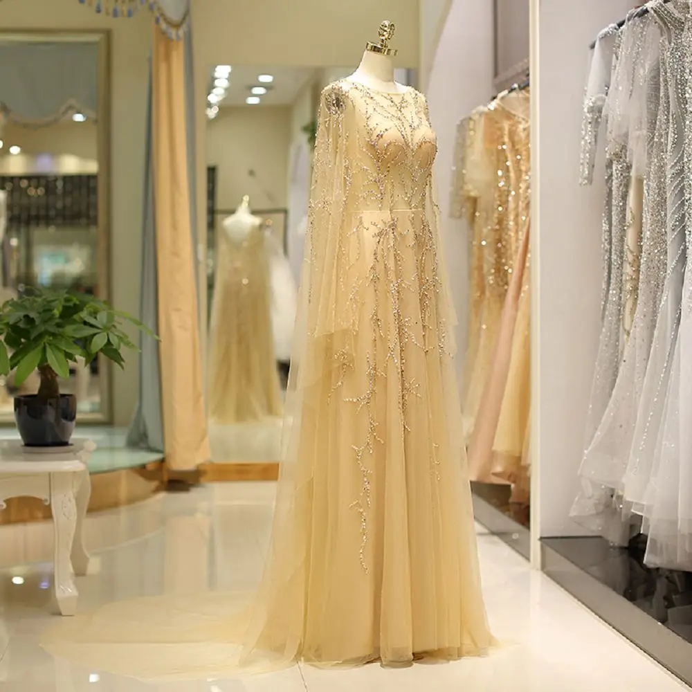 Royal mantle see-through Evening Dresses 2018 A Line long Sleeveless homecoming dress Elegant beading Party Prom Gowns