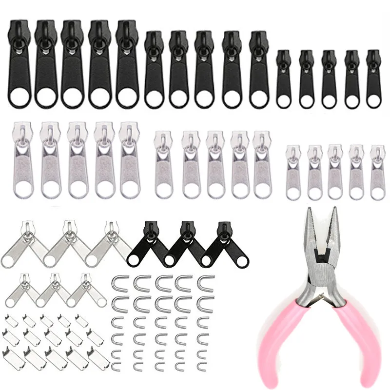 Looen 85pcs Zipper Replacement Zipper Repair Kit with Zipper Install Pliers Tool Repair Kit with Mini Pliers For Clothes Garment (1)
