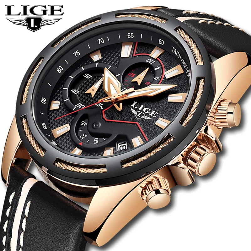

LIGE Mens Watches Top Brand Luxury Casual Fashion Watch Leather Waterproof Sport Watches Quartz Wristwatch Relogio Masculino+Box