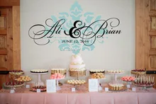 Wedding Reception Waterproof Wall Decal Vinyl Removable Wall Stickers Personalized Names Wedding Wall Decals monogram ZA111C