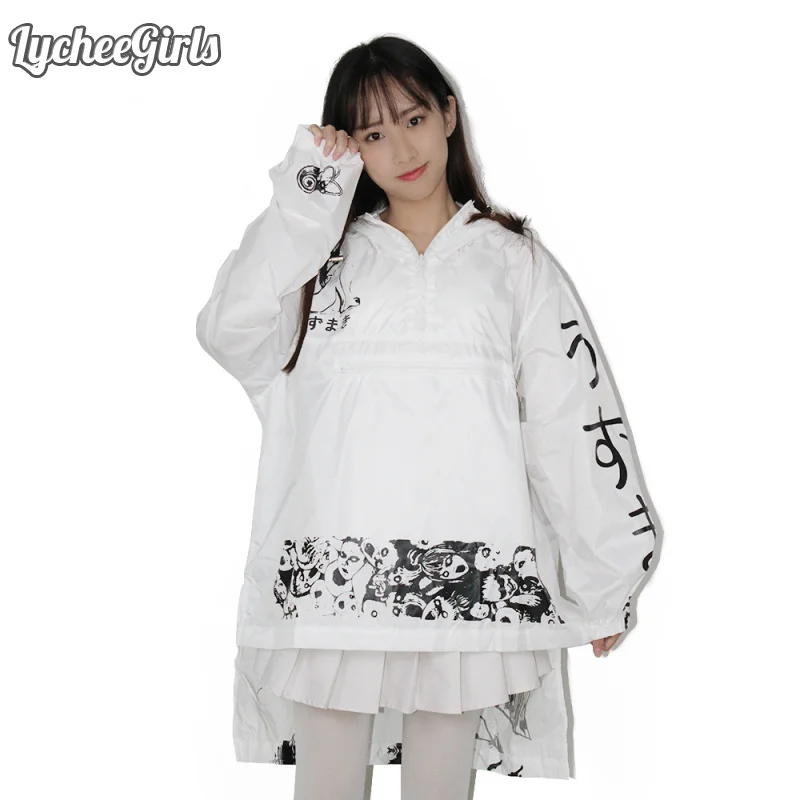 Beste Lychee Meisjes Lente Herfst Comics Print Vrouwen Geul Anime Cartoon Lange Zonnebrandcrème Water Proof Windjack Jas