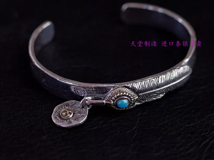 

Thailand, The Indians' Style Mosaic Natural stone Silver Thick Feathers Bracelet