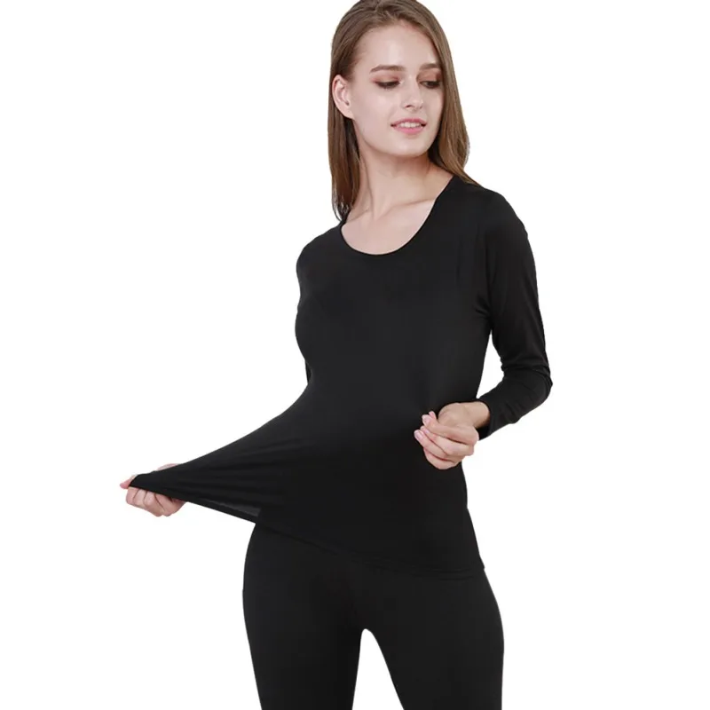

2019 Thermal Underwear Set Thin Slim Solid Color Long Johns Thermal Underwear For Women Sexy Seamless Lingerie Intimates