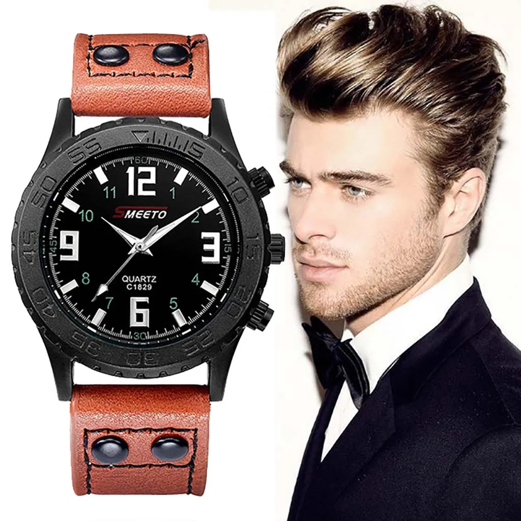 

Men's Watch Creative Luxury Quartz Men Watch Leather Chronograph Military Sport Watches Multi Scale Large Dial Clock