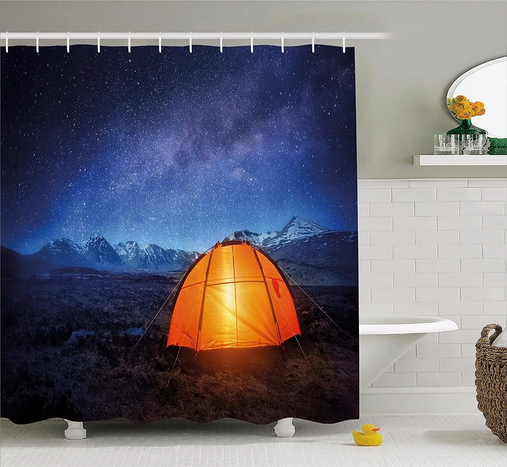 High Quality Arts Shower Curtains Sky colorful tents camping orange lights Bathroom Decorative Modern Waterproof shower curtains