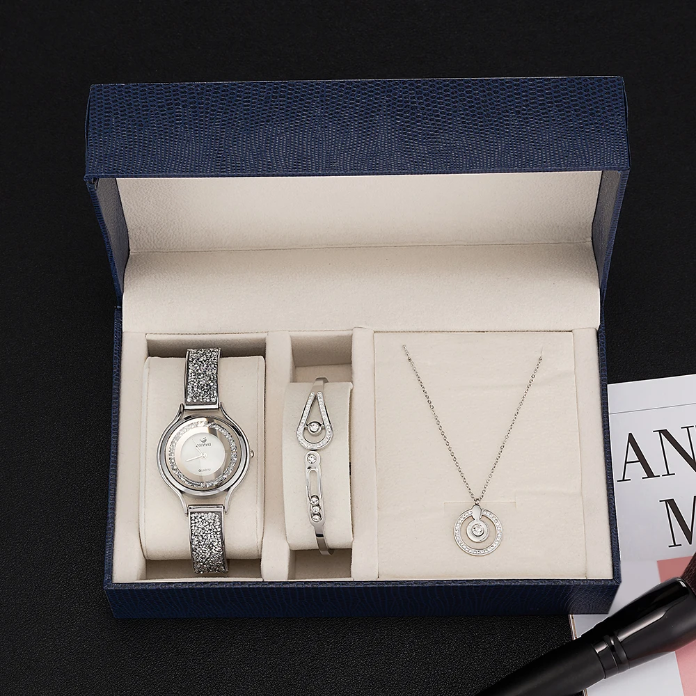 ZONMFEI brand gift box set 3Pcs women luxury wrist watch/stainless steel bangle/stainless steel necklace set popular smart style