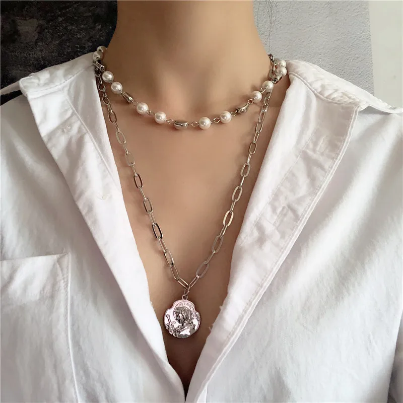 

2019 New Silver Pendant Necklace Fashion Street Hip Hop Geometric Collar Neckllace Multilayers Choker Necklaces for Women