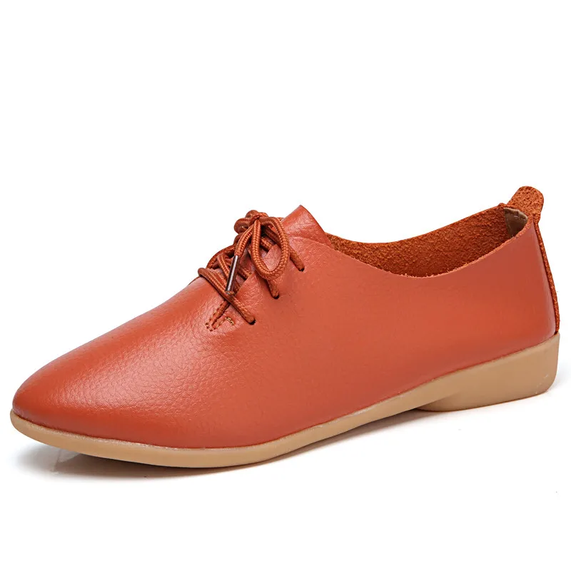 BEYARNEGenuineLeather/однотонная женская обувь на плоской подошве; Летние лоферы; женская повседневная обувь; удобные балетки на шнуровке; мокасины; Размеры 35-44e176 - Цвет: Оранжевый