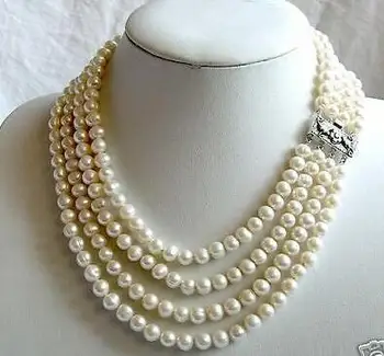

Elegant Fashion -7-8mm row freshwater pearl necklace beloved girl wedding Gift for women sterling-silver-jewelry