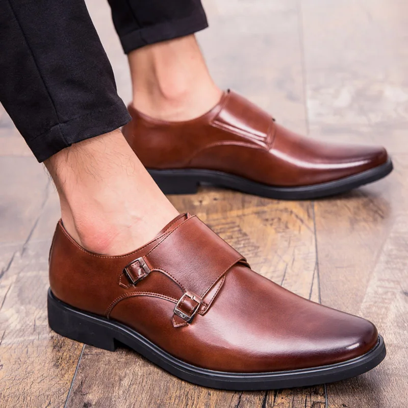 

2019 New Quality Cow Leather Men's Shoes Soft Man Dress Shoes Big size 38-48 Point Toe Man Split Leather Shoes