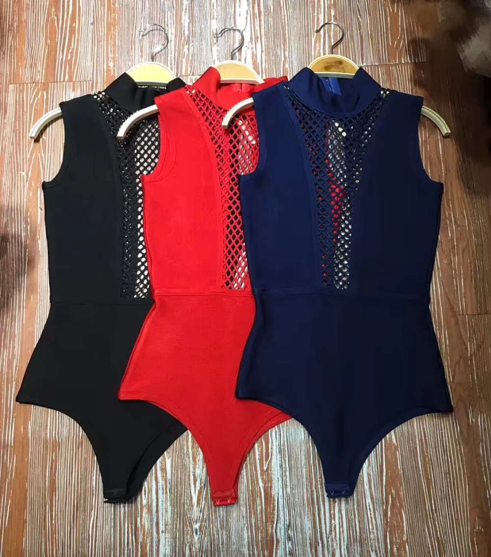 

Streetwear mesh bodysuit women see through sexy hot fitness body party jumpsuits slim fashion bandage bodycon bodysuits