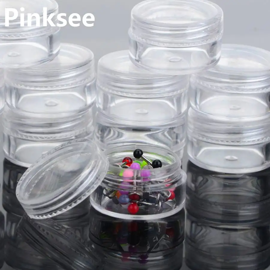 

5pcs Clear Plastic Jewelry Case Piercings Beads Rings Pill Storage Box Round Containers Jar Case For Carrying Drop Ship