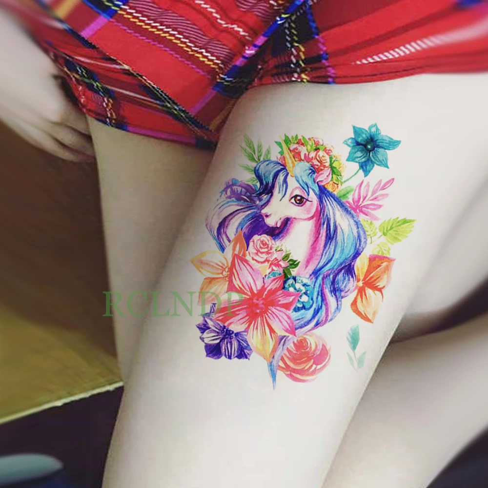 Waterproof Temporary Tattoo Sticker Unicorn Rose Flower Fake Tatto Flash  Tatoo Large size Tatouage Leg Arm for Women Men girl - AliExpress, image size:1000x1000