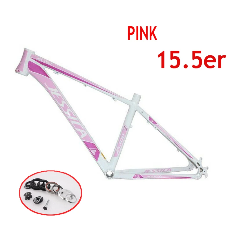 JESSICA 26er алюминиевая рама для горного велосипеда MTB 15," 17", рама для горного велосипеда, прямая оголовье, диск 44 мм, гарнитура, Ультралегкая оправа - Цвет: White Pink-15.5in