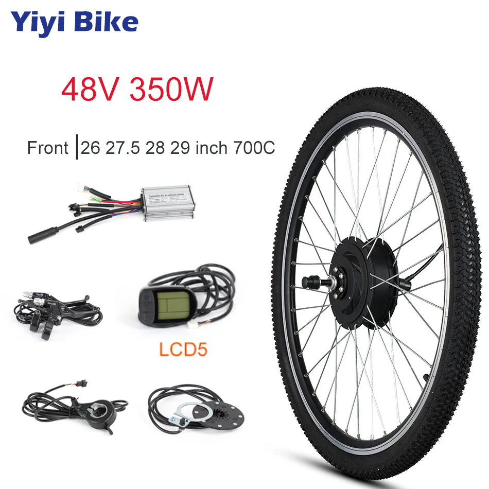 Sale 48V 350W High Speed Brushless Gear Hub Motor Electric Bike Conversion Kit E-bike Front Motor Wheel 26" 27.5 28 700C 29 Tire LCD3 1