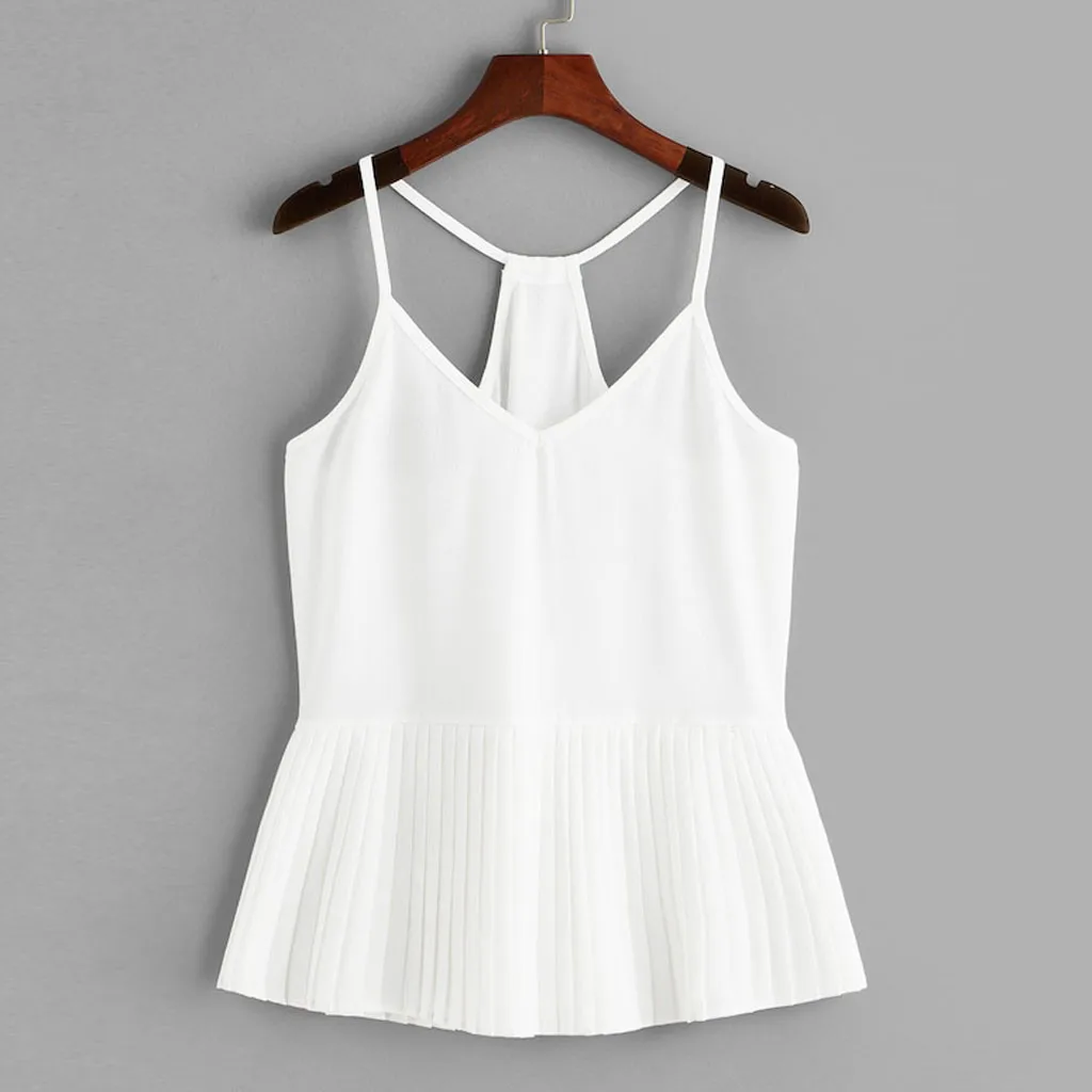 Fashion Tank Tops for Women Linen Casual Solid O-Neck Sleeveless Ruffles Hem