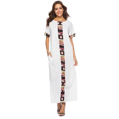 Женская ночная рубашка длинного размера плюс, короткий рукав, пэчворк, ночная рубашка, повседневное домашнее платье, одежда для сна, арабское женское платье, M-4XL - Цвет: 7101