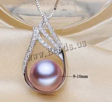 Elegante plata esterlina 925 neckalce alta calidad 9 – 10 mm joyería real de la perla para mujeres / púrpura natural con la caja de la cadena