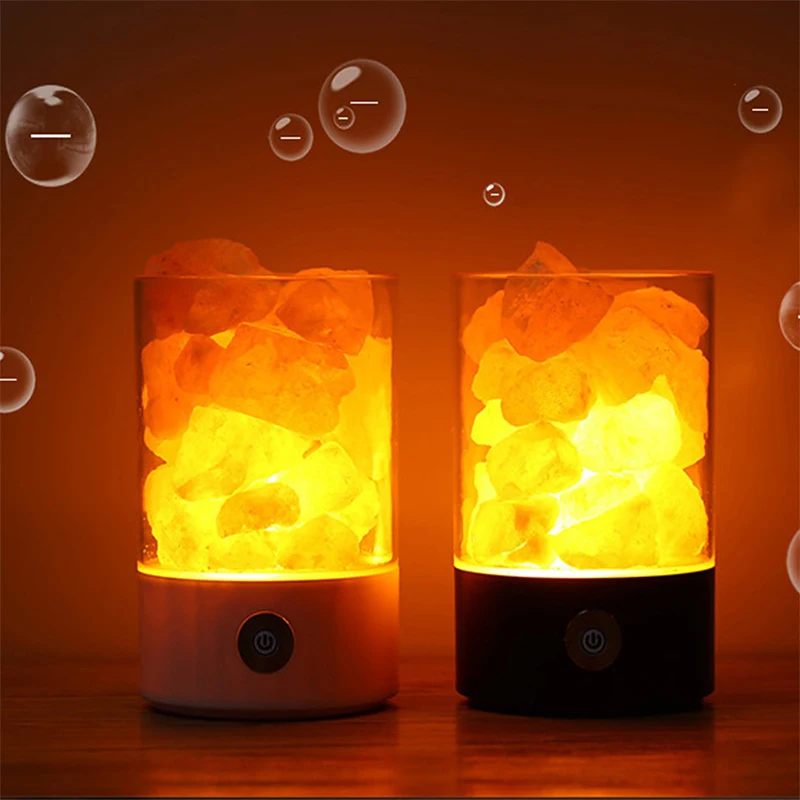 

USB Crystal Light Natural Himalayan Salt Rock Led Lamp Air Purifier Mood Creator Indoor Bedside Warm Light Table Bedroom