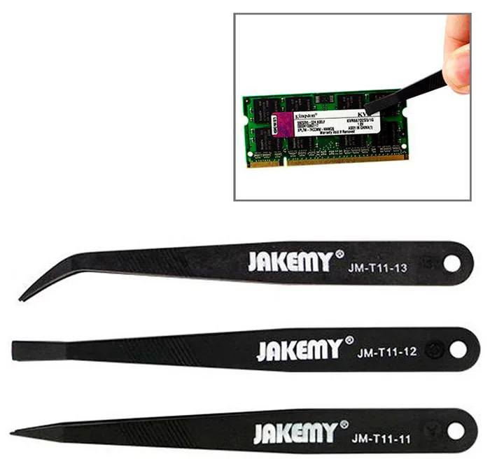 JAKEMY JM-T11 антистатические 3 в 1 щипцы комплект Пинцет Инструменты для ремонта концом Пинцет плоским наконечником пинцет