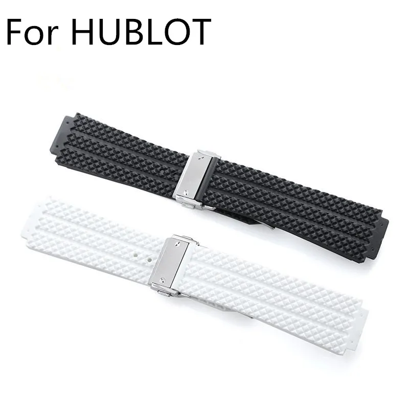 

24mm 22mm Black White Natural Rubber Watch Strap Wrist Belt ,Watchband With Deployment Buckle Clasp For HUBLO Watch T With LOGO