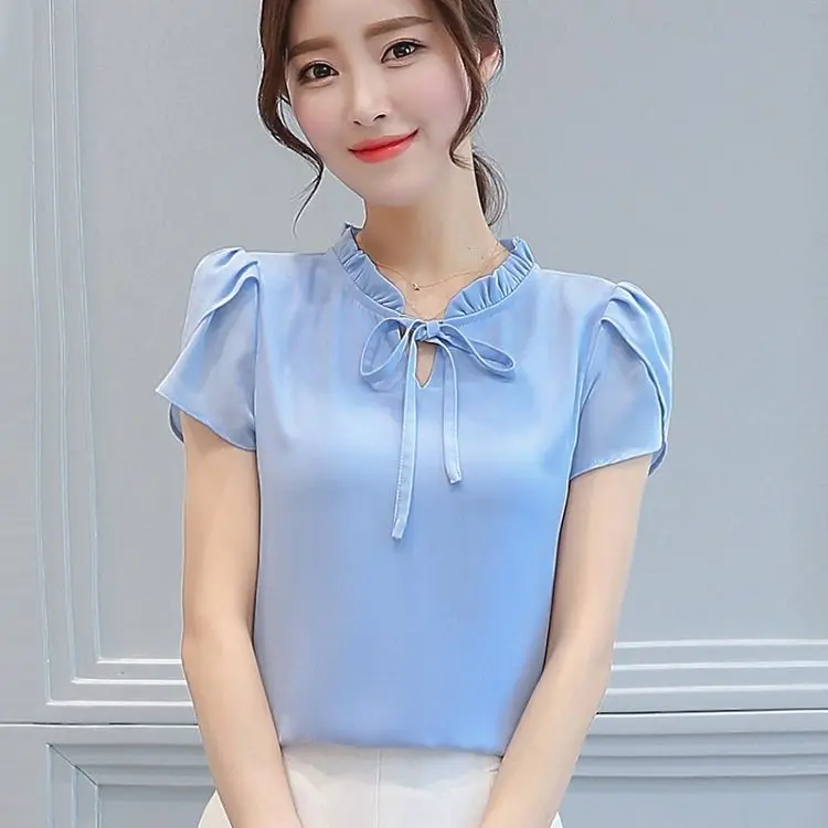 

Office Lady Chiffon Blouse Womens Tops and Blouses Loose Short Sleeve Plus Size shirt