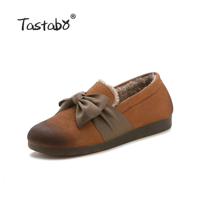 Arc Mouton on Sneakers Hiver Femmes Plat Fourrure Femme En Slip Mode Chaussures Réel De Laine Véritable Brun Appartements Gray yellow Cuir brown Brown Tastabo 8axXv6w