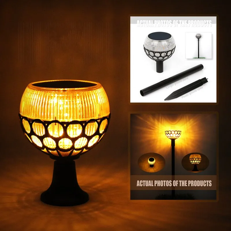 

96 LEDs Solar Lawn Light Outdoor Spherical LED Dance Flame Column Headlights Inserted Garden Garden Decoration Night Light Lamp
