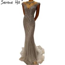 Роскошные Дубай Арабский серый Русалка халат De Soiree прозрачные вечерние наряды бисером блестками торжественное платье реальное изображение BLA6114