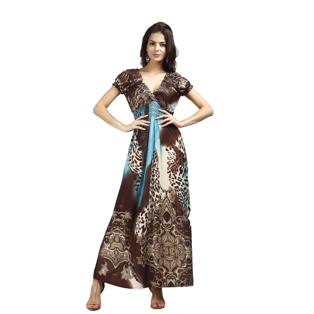 

UTMEON Fashion Summer Ankle-Length Leopard Nepal Large Size Ice Silk Beach Long Dress