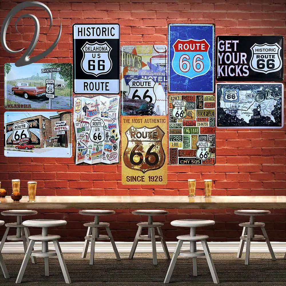 Plaque Metal Vintage historic Route us 66 Man Cave Decor Garage Signs Bar Coffee Tin Signs Retro Poster