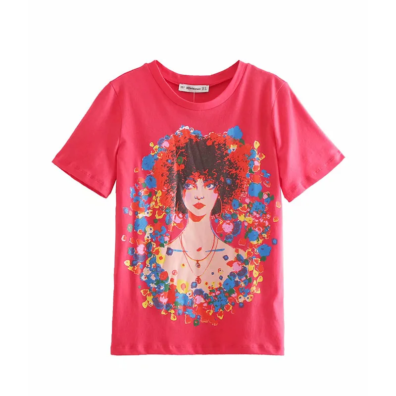 

Fashion Summer Women Red T-shirt Lady Printed Short Sleeve Knitted Tops Casual O-Neck Women Loose Normcore Clothes