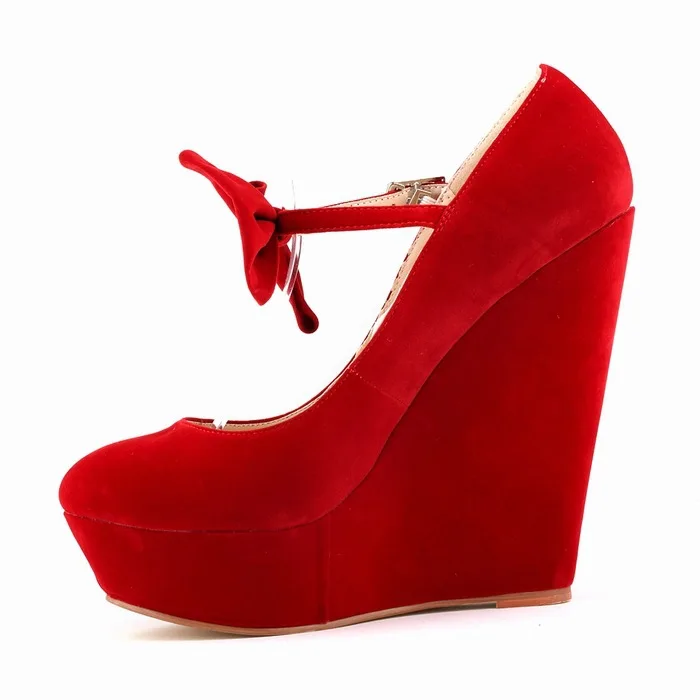 2015 Summer Sweet Lady Pumps Ankle Strap Bowtie Party Buckle Strap Platform Round Toe Soft Leather