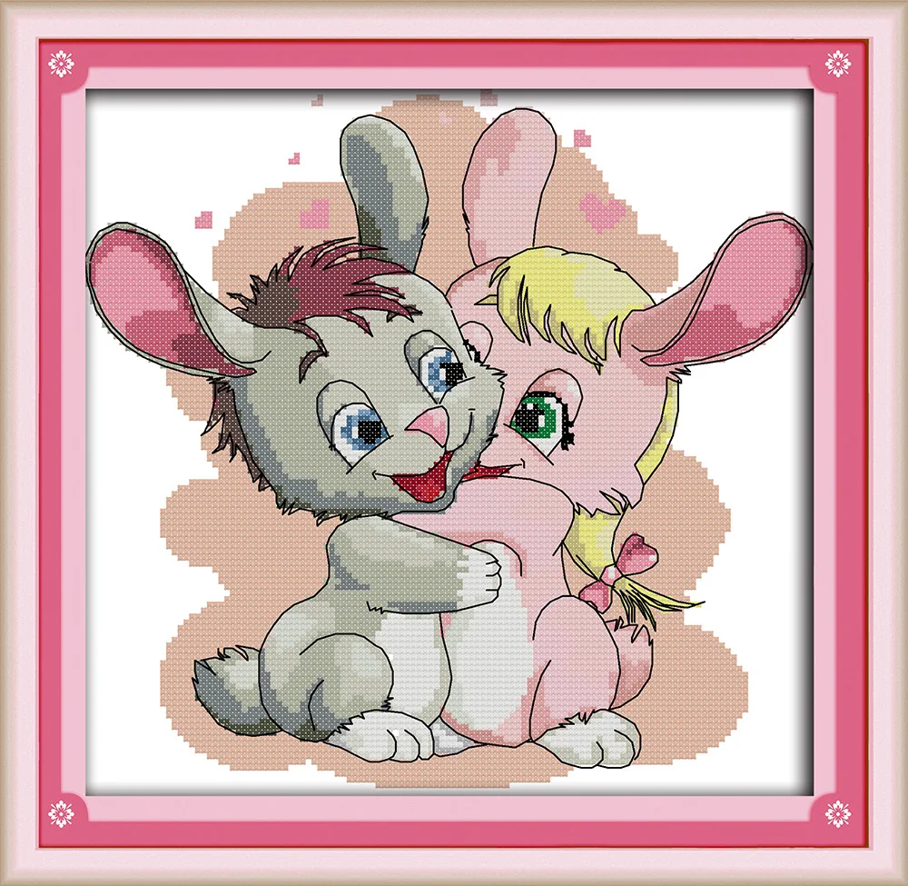 Needlework DIY DMC Cross stitch Sets For Embroidery kit 11ct printed cotton thread Bunny couple Cross-Stitching Painting | Дом и сад