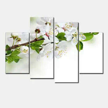 

New Modular Pictures Unframed 4 Panel White Pear Blossom Flower Larage HD Print modular paintings Modern Oil modular paintings F