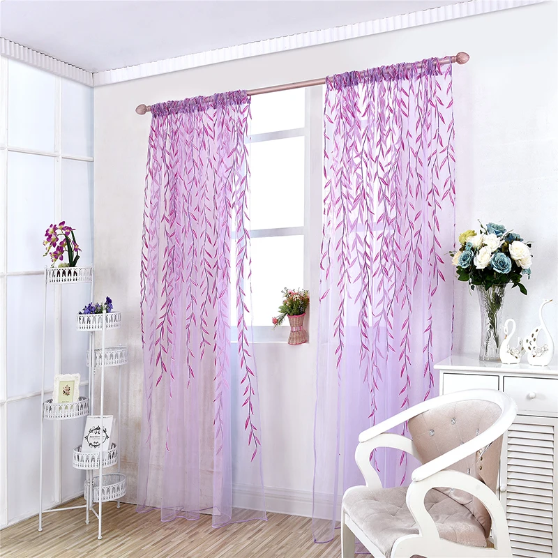 Wicker offset printed Curtain of Muslin cool window Pastoral floral Curtains for Window Living room kitchen Gauze cortina sala