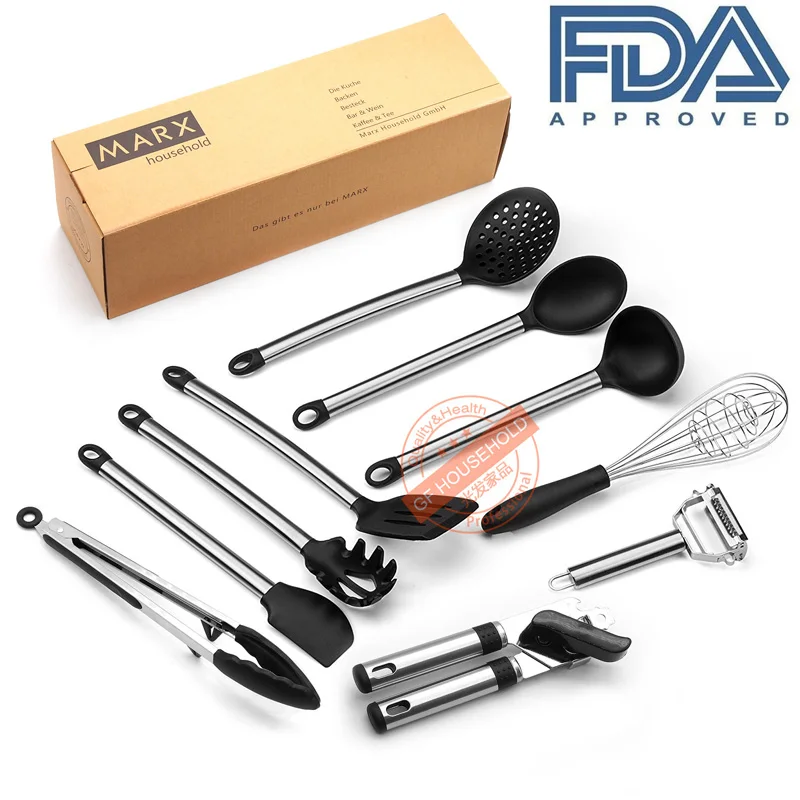 Stainless Steel Silicone Kitchen Cooking Utensils Set Turner Spatula