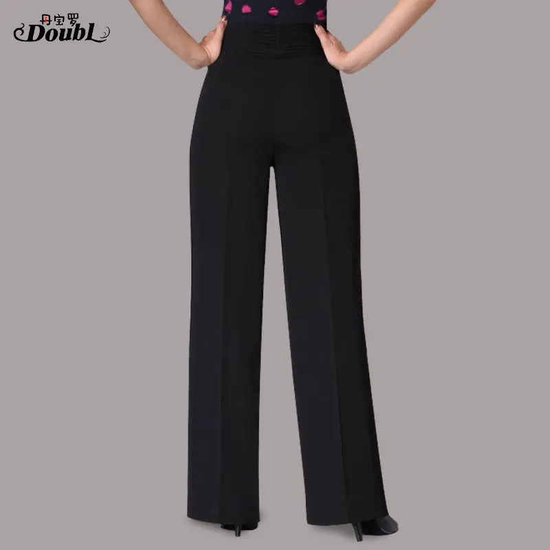 Spring Autumn Black High Waist Long Trousers Practice Clothes Broad Leg Loose Latin National Standard Dance Pants H671 | Тематическая